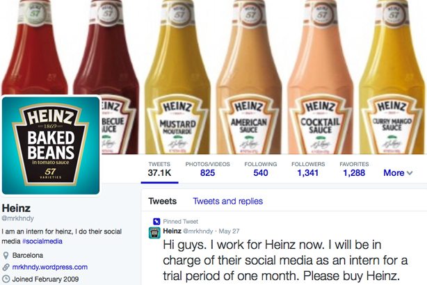 A screenshot of a Twitter profile claiming to be Heinz.
